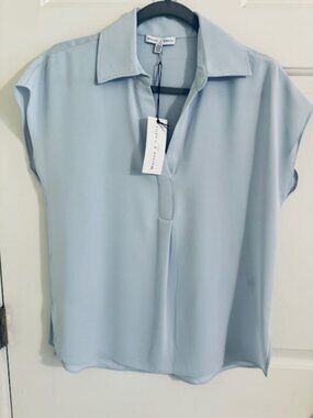 NWT Maison d'Amelie Baby Blue V-Neck Collared Top Size XS Sleeveless Blouse